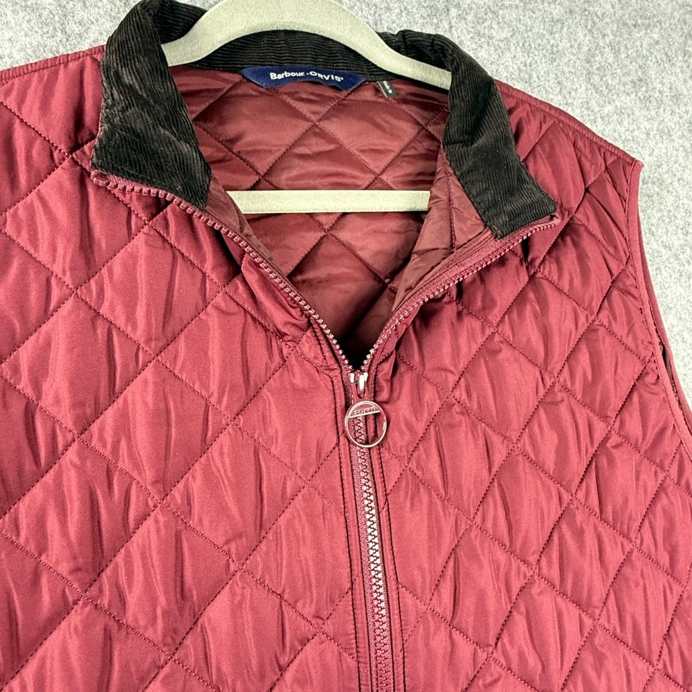 Barbour x Orvis Vest Mens XL Burgundy Quilted Full Zip Front Corduroy Outdoor